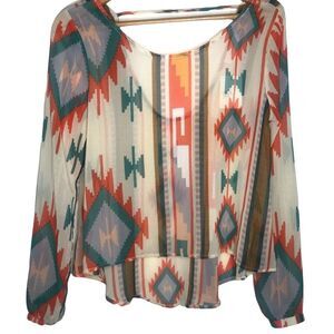 LUSH. AZTEC PRINT blouse, Sheer, size S